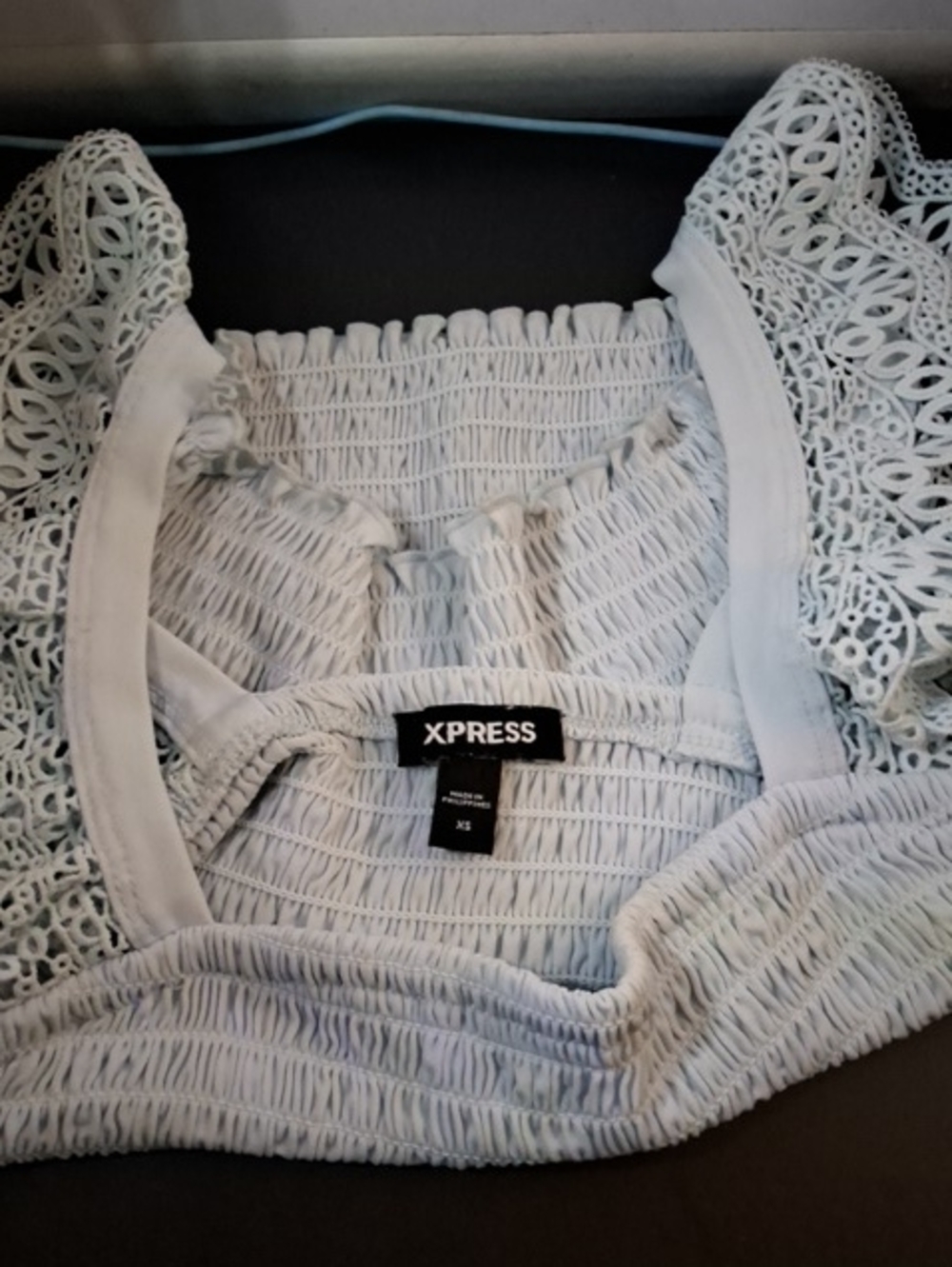 Express Lace-Trim White Smocked Crop Top